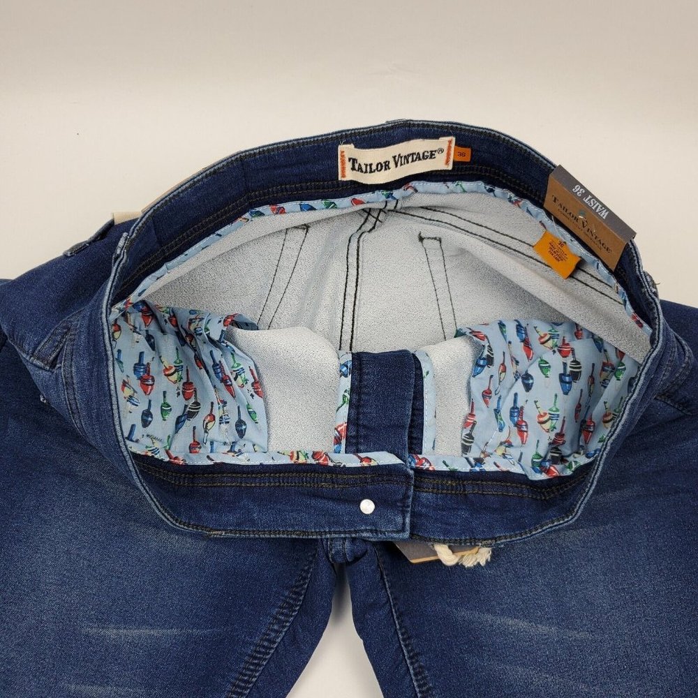 Tailor Vintage Mens Smart Denim Stretch Jean Shorts Blue 36X11 Cotton - Picture 3 of 10